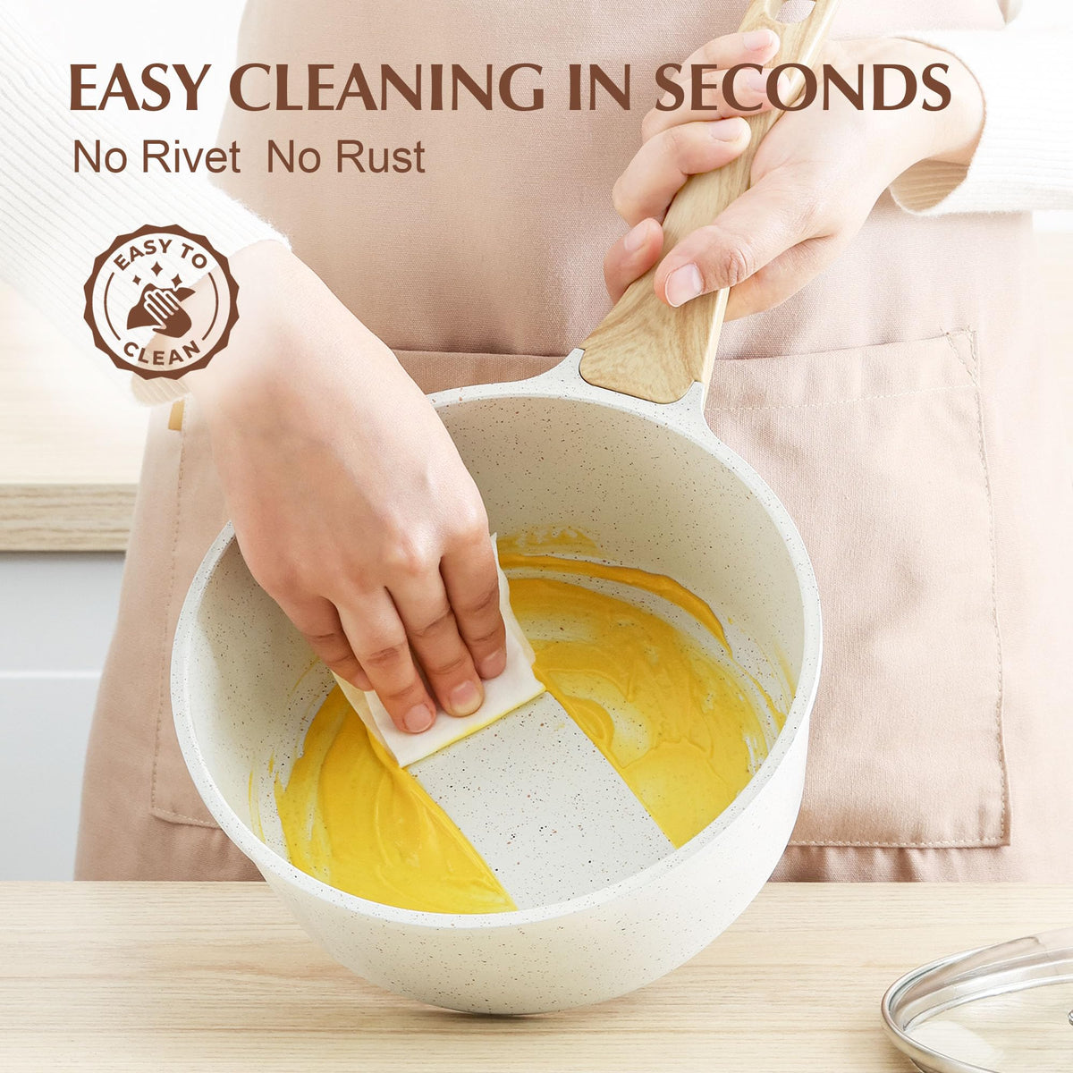 Ceramic nonstick coating offers smooth release and easy cleanup after meals.