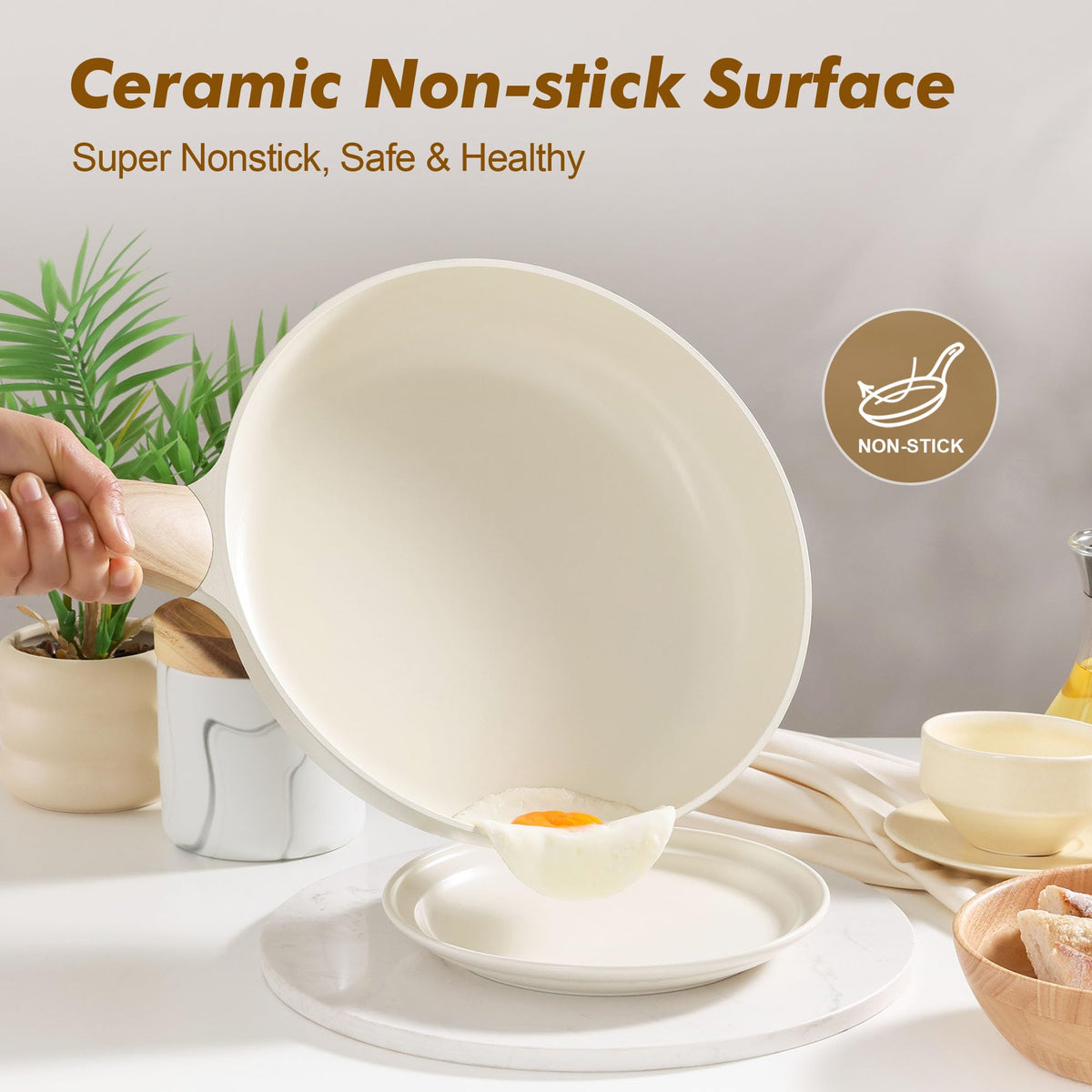 SENSARTE 8-inch pan with tempered glass lid shows cooking progress.