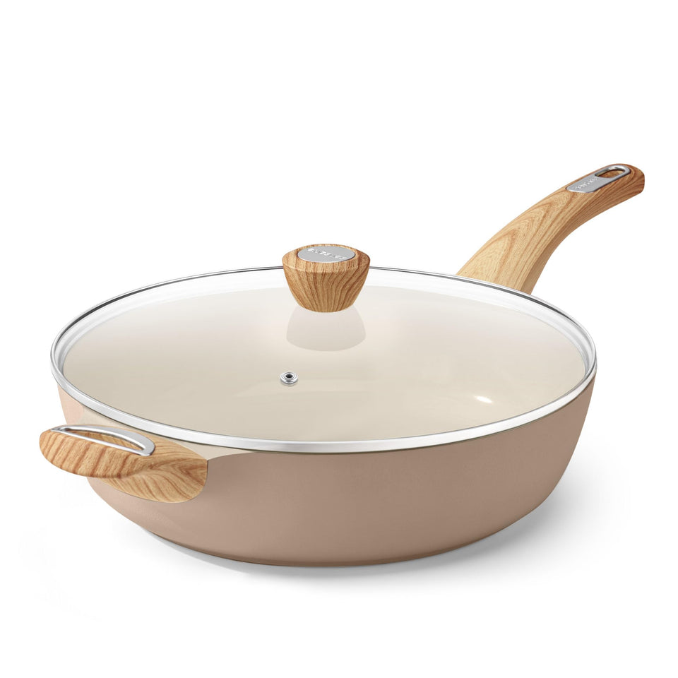 SENSARTE ceramic nonstick pan with lid enhances easy release for healthy, low oil meals.