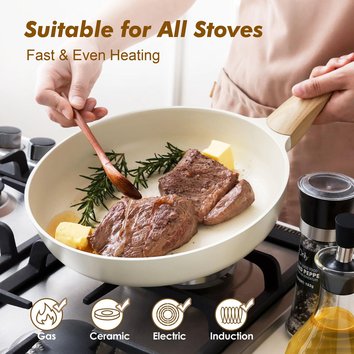 SENSARTE 11-inch ceramic nonstick skillet with even heat for vegetables and eggs.