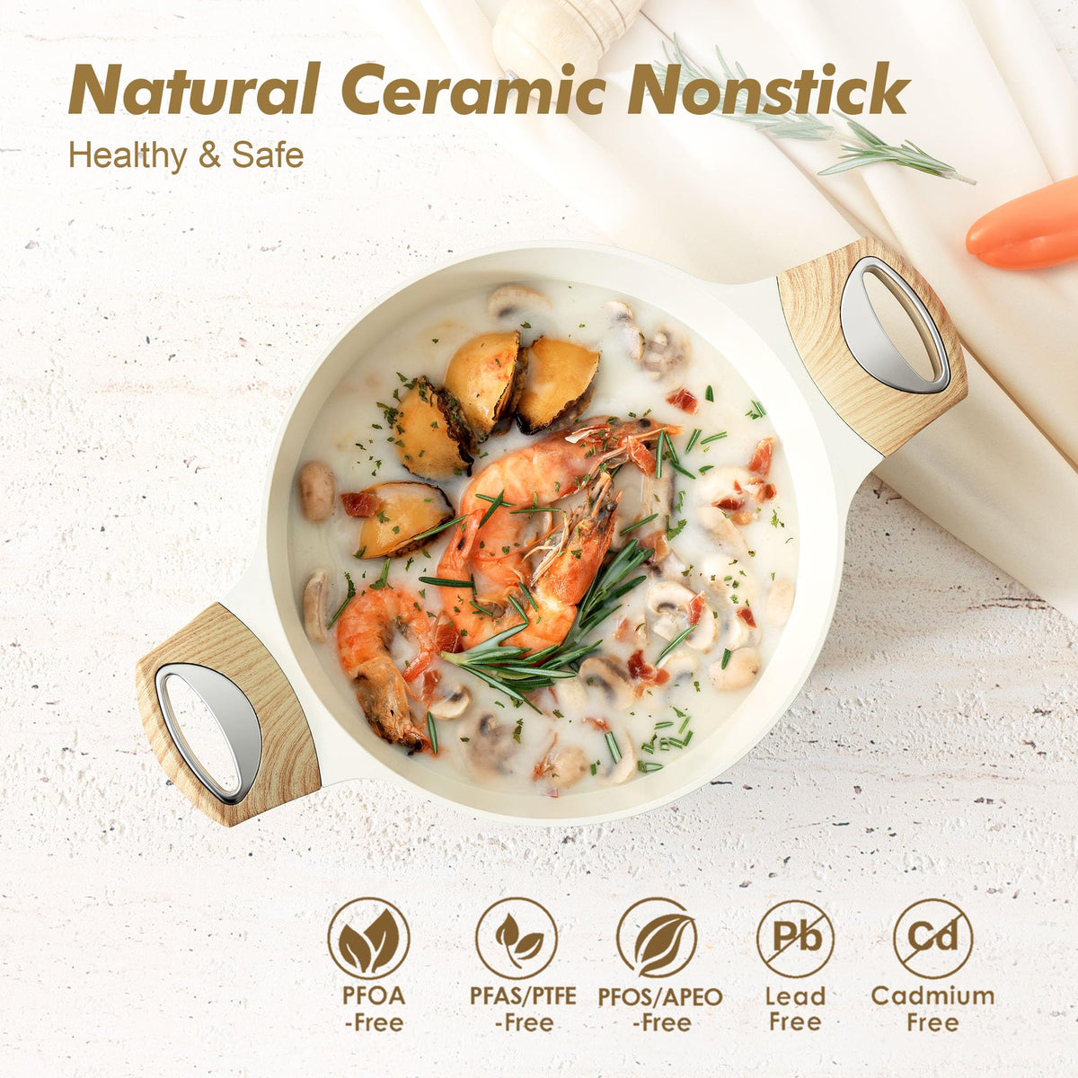 SENSARTE 4.5qt stockpot with comfortable wood handle for steady simmering.