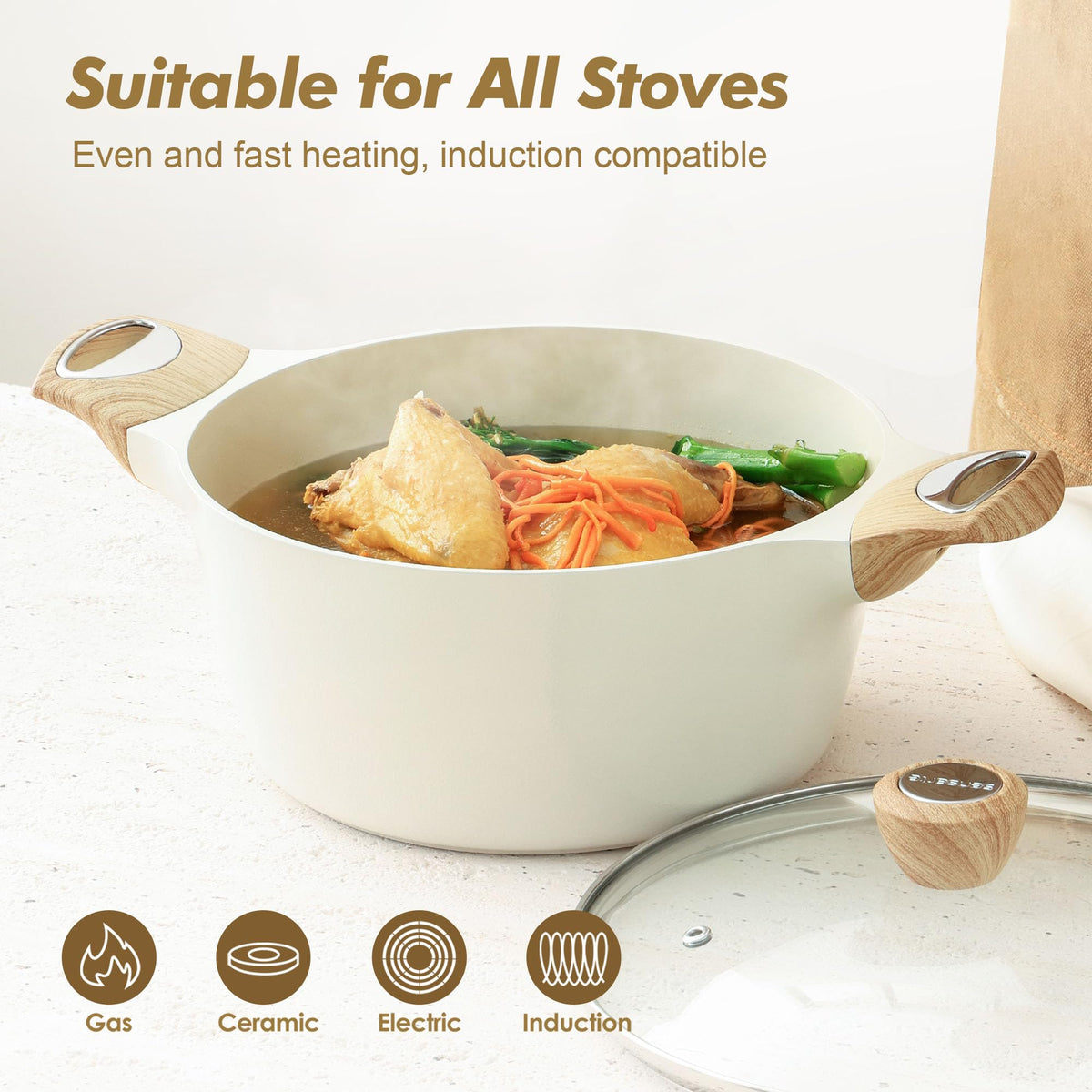 SENSARTE stockpot with stainless bottom, durable and warp-resistant for daily use.