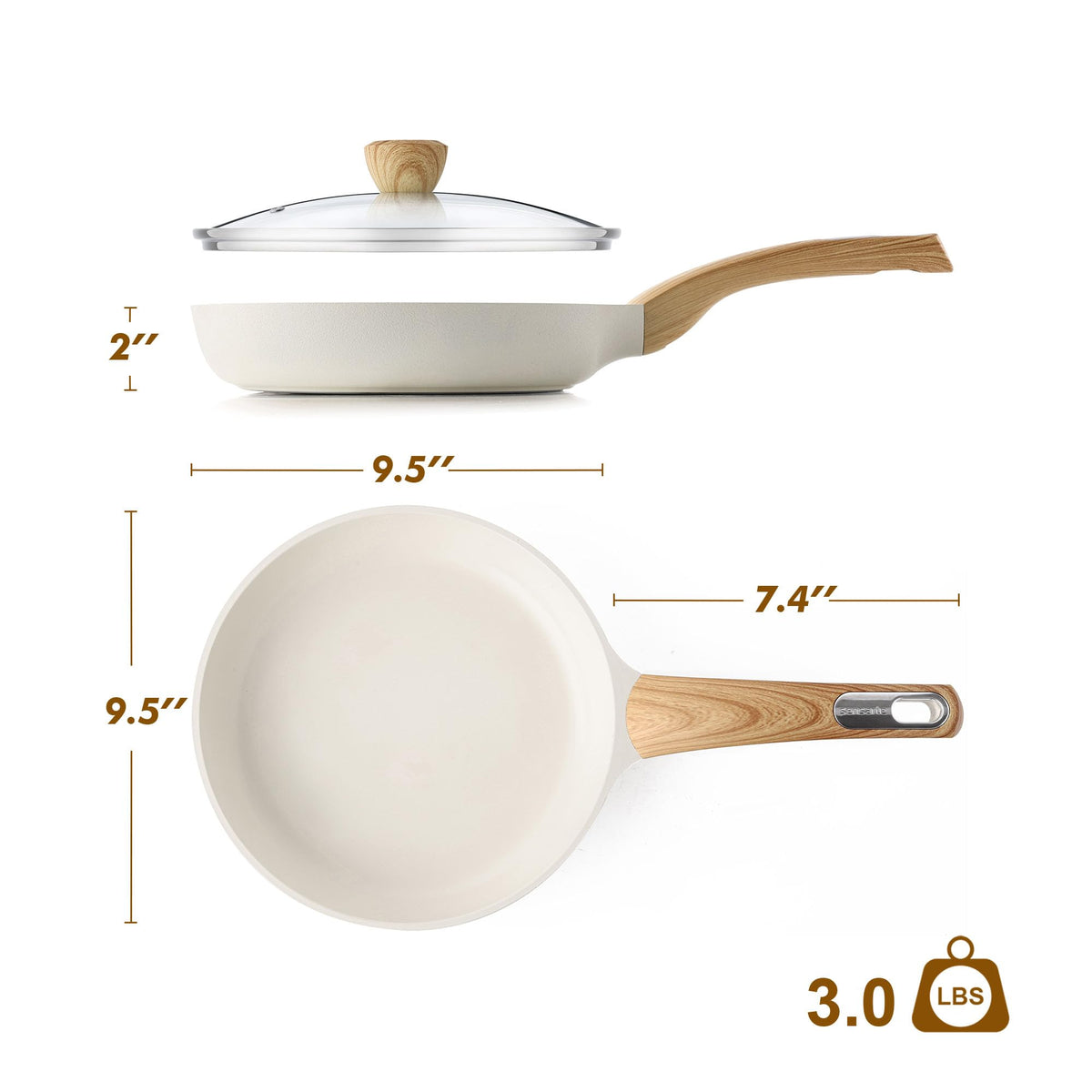 SENSARTE 9.5 inch ceramic pan on stovetop, ideal for eggs, veggies, and sauté
