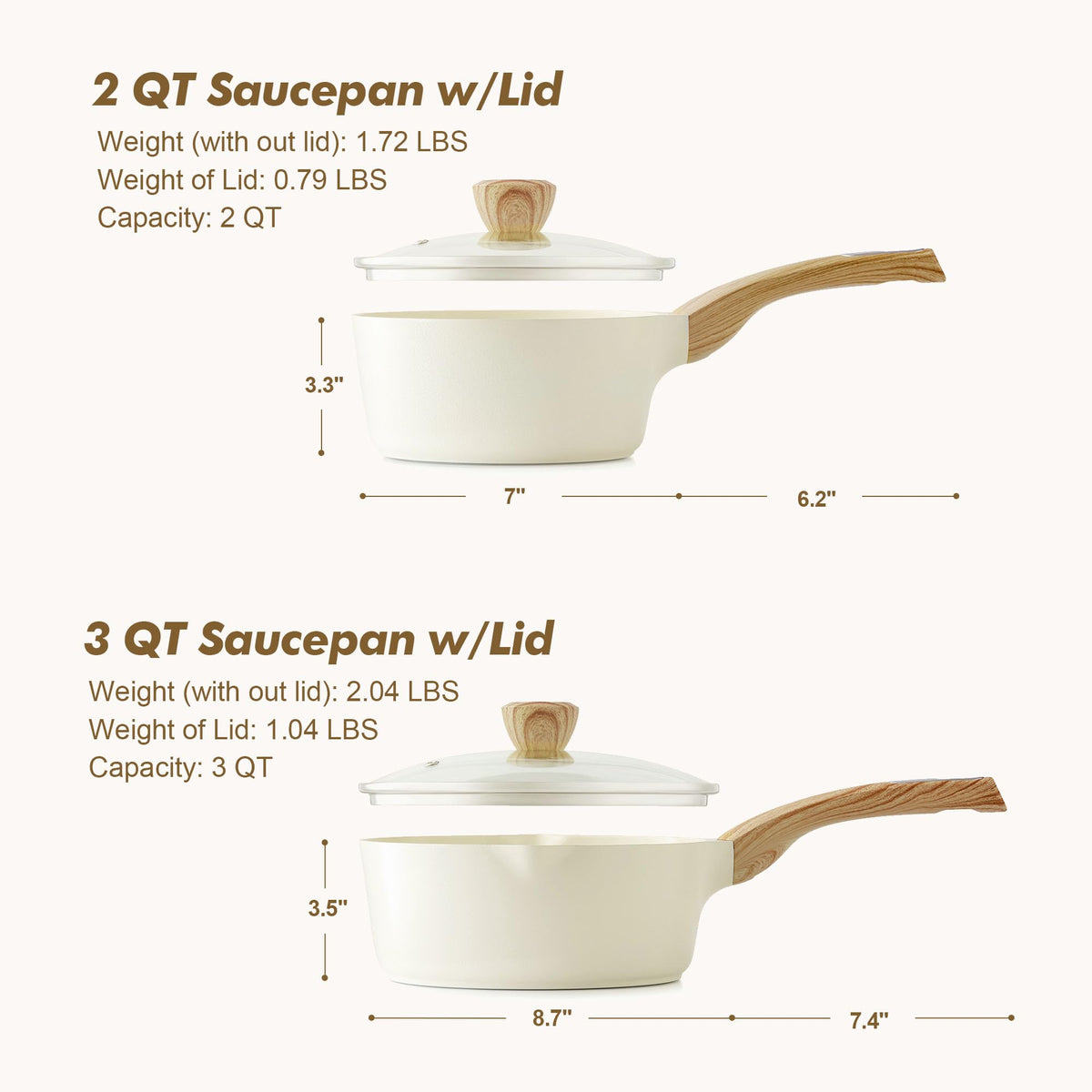 SENSARTE compact 2.0qt and 3.0qt set arranged for everyday meals.