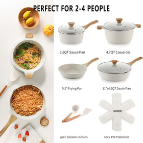 SENSARTE ceramic sauté pan 11 inch with lid, even heating for seared vegetables.