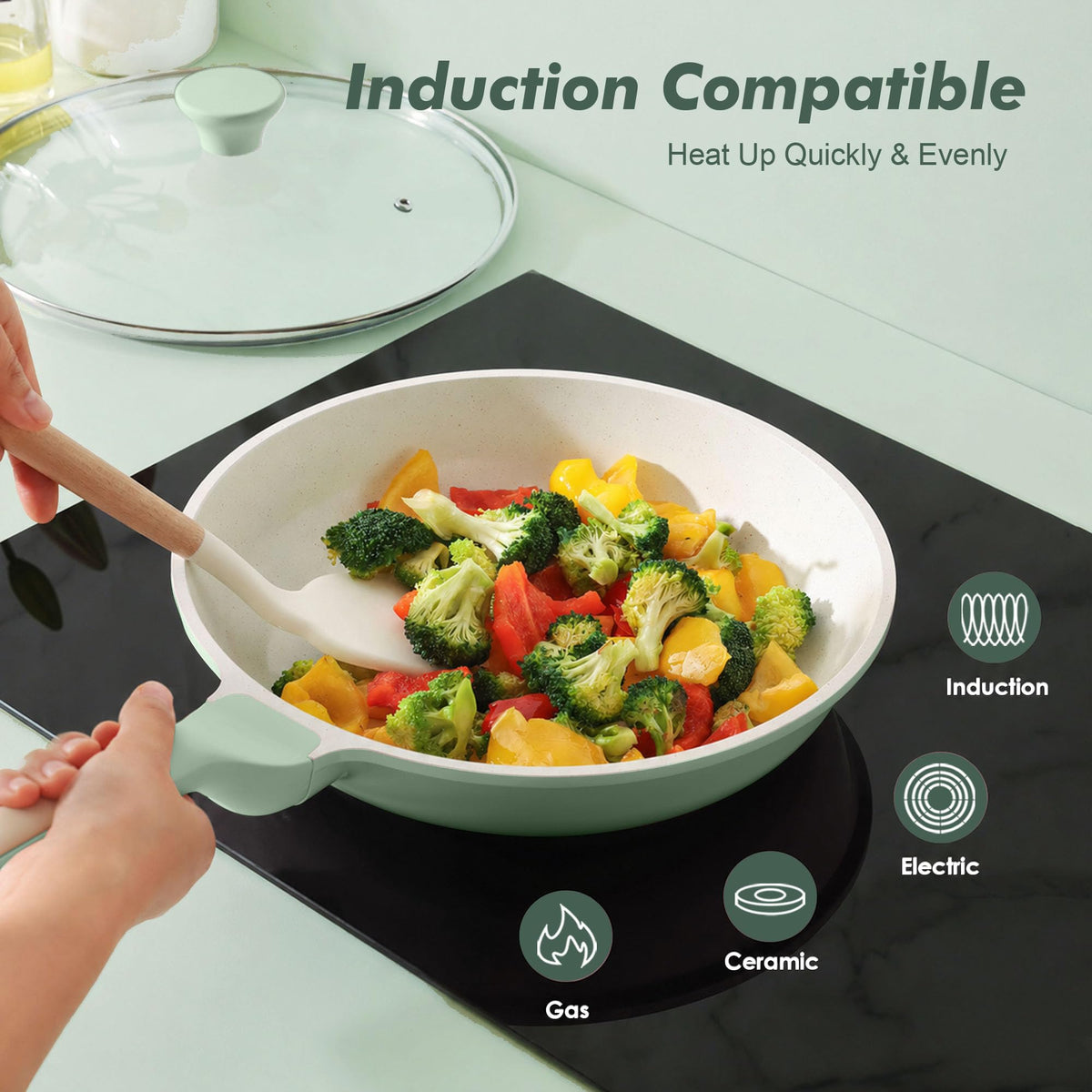 Sensarte 8in ceramic skillet eggs demo demonstrating easy release and nonstick surface