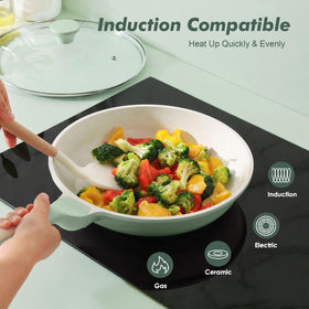 Sensarte 8in ceramic skillet eggs demo demonstrating easy release and nonstick surface