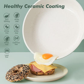 Sensarte 8in ceramic skillet side view with heat-resistant handle for safe cooking