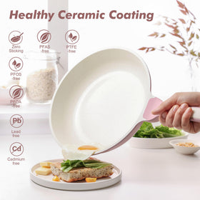 SENSARTE ceramic skillet with nonstick surface for easy egg release and cleanup.