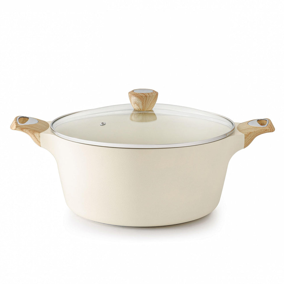 SENSARTE ceramic stock pot with lid in 2.6qt for compact simmering.