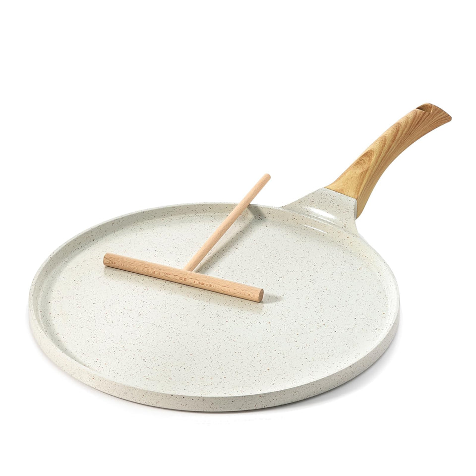 SENSARTE 12-inch white crepe pan with ceramic coating for smooth, low-oil cooking