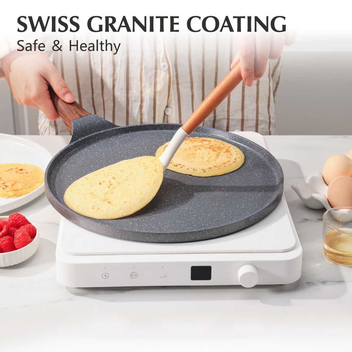 SENSARTE crepe pan showing induction-ready base for versatile stovetop use.