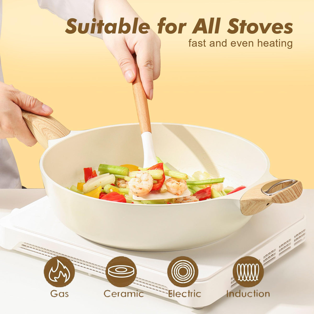 SENSARTE deep skillet interior shows smooth surface ideal for searing with minimal oil.