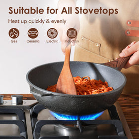 SENSARTE deep 3.5-inch wok height helps prevent splatter while cooking.