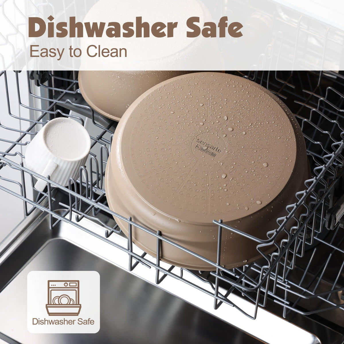 SENSARTE dishwasher-safe pots show easy cleaning after meals