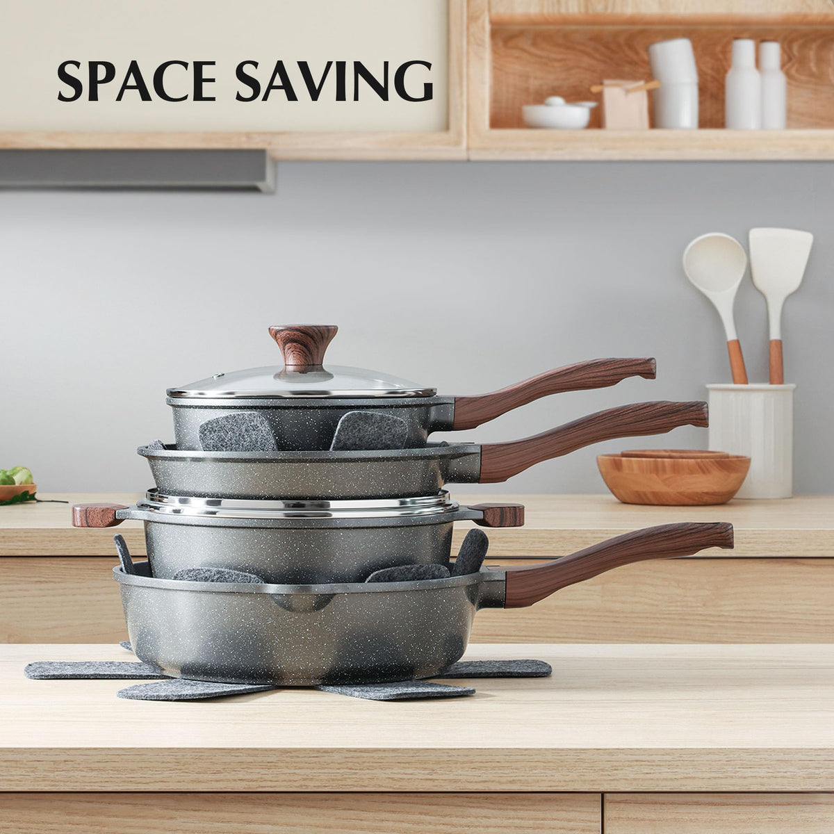 Easy-clean nonstick interior demonstrated by wiping with sponge.
