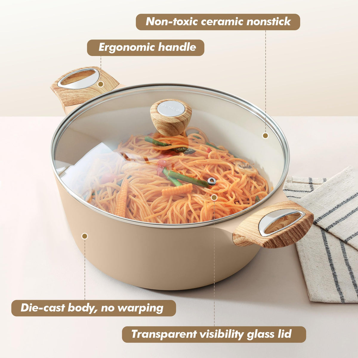 SENSARTE easy-clean stock pot simplifies cleanup after pasta and stews.