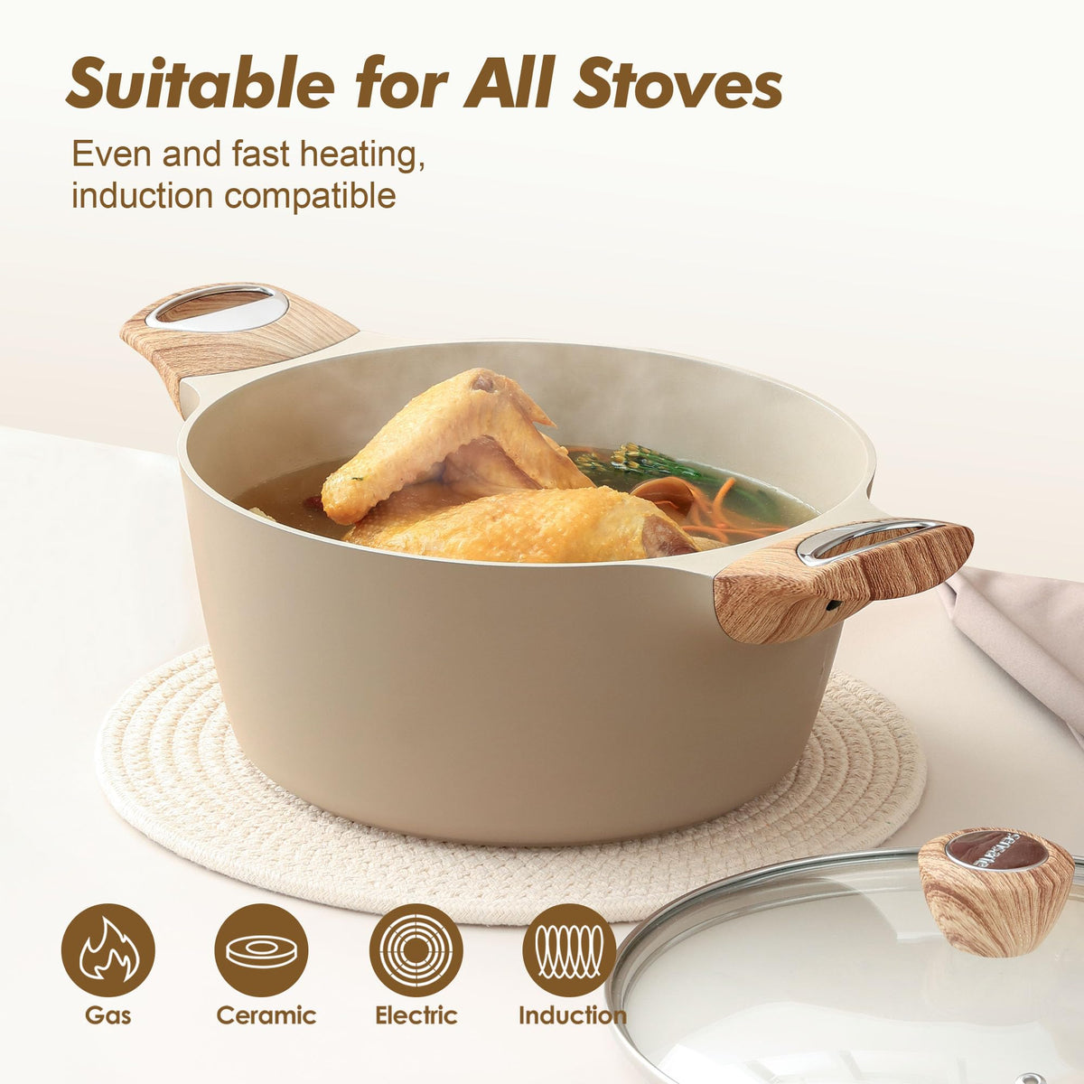 SENSARTE explosion-proof glass lid provides clear visibility while simmering.