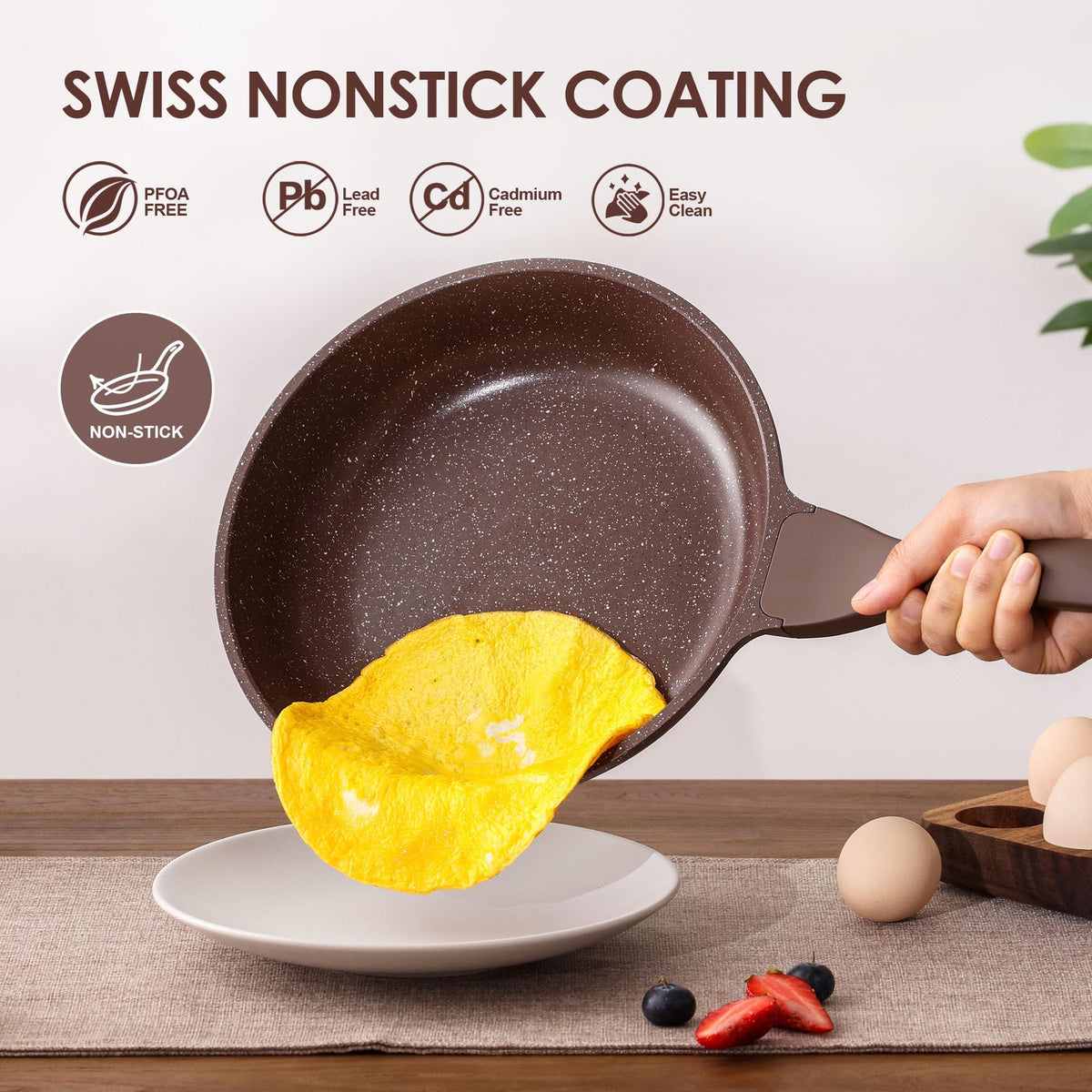 SENSARTE pan's induction-friendly base distributes heat evenly for versatile cooking.