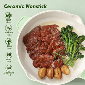 SENSARTE green ceramic skillet with induction-ready base for versatile cooking on any stove.