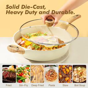 SENSARTE heat-resistant Bakelite handle with woodgrain design stays cool during cooking.