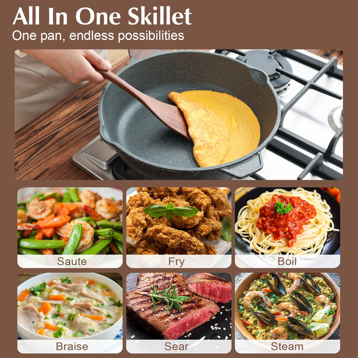 SENSARTE induction-compatible base works on all stoves for versatile use.