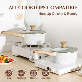 Induction-compatible base ensures even heating on all stove tops for reliable simmering.