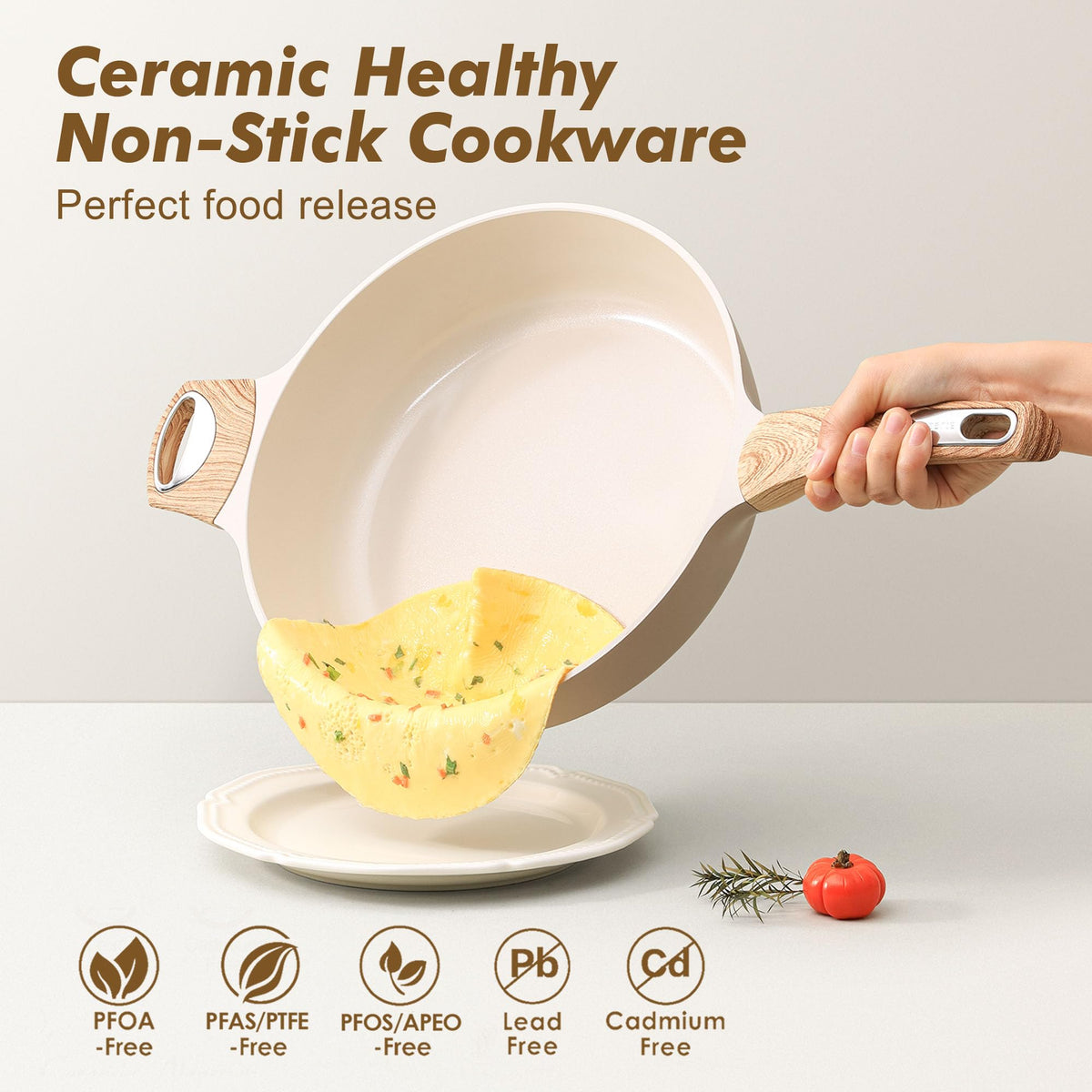 SENSARTE large 13.3 inch skillet ideal for sautéing, searing, and family style frying.
