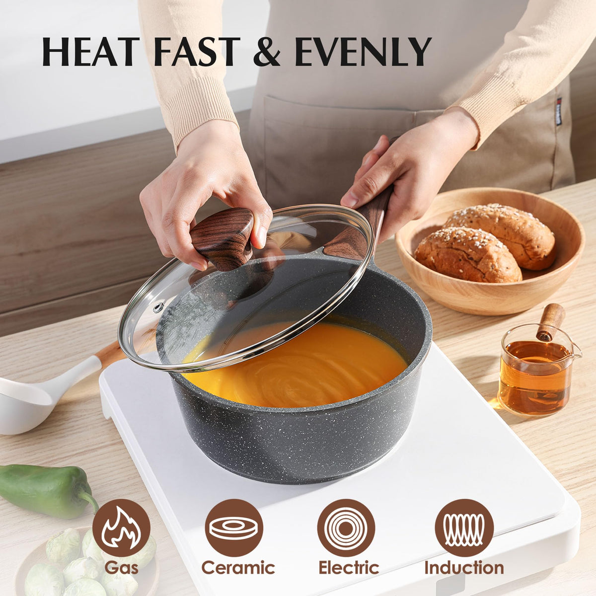 Lid view showing tempered glass and steam visibility for careful simmering.
