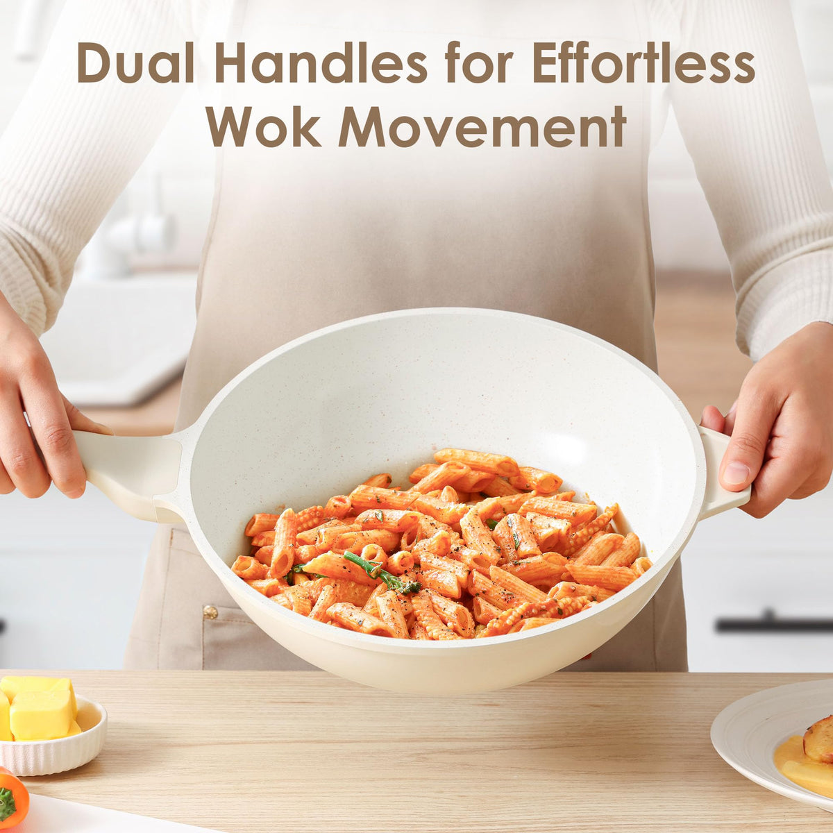 Lightweight die-cast aluminum body of SENSARTE wok enables easy handling.