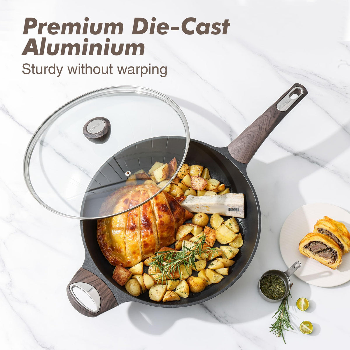 SENSARTE multifunctional pan suitable for sauté, sear, and simmer tasks.