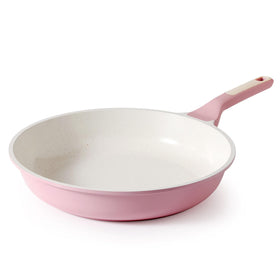 SENSARTE nonstick ceramic frying pan 9.5 inch pink surface for easy cooking and cleanup.