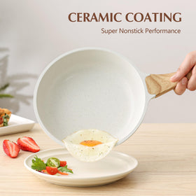 SENSARTE nonstick ceramic frying pan 9.5-inch with lid enables quick, cleanup-friendly sautéing.