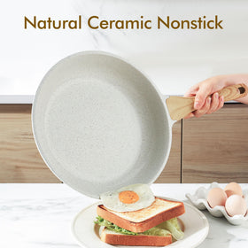 Sensarte pan with eggs sliding easily, demonstrating superior nonstick performance