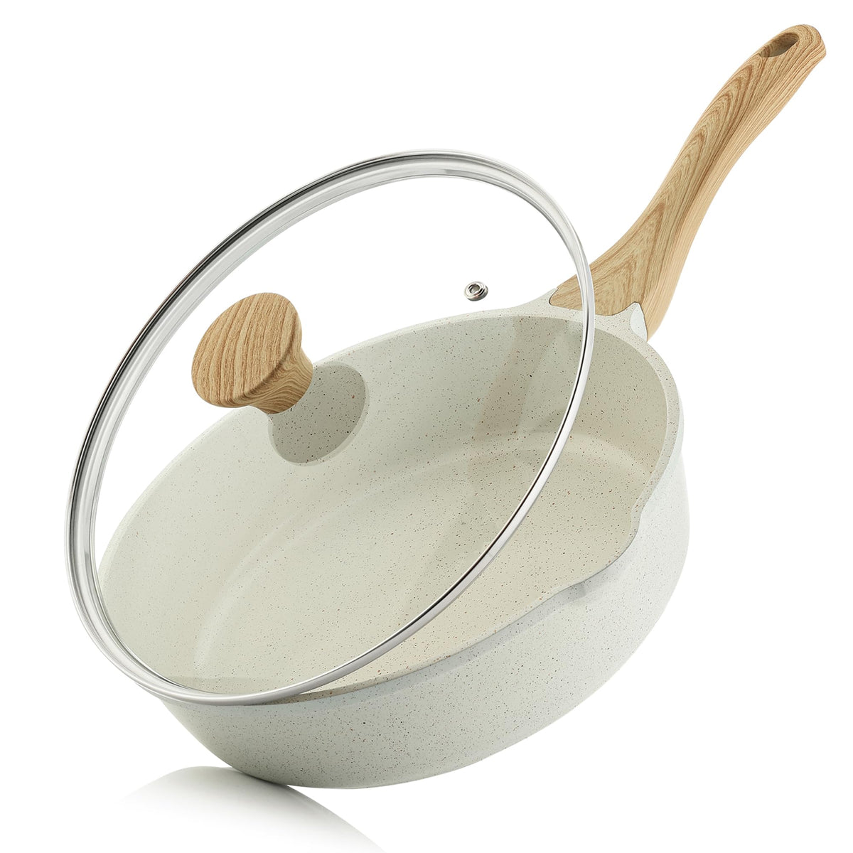 Sensarte nonstick ceramic saute pan lid for easy monitoring while cooking.