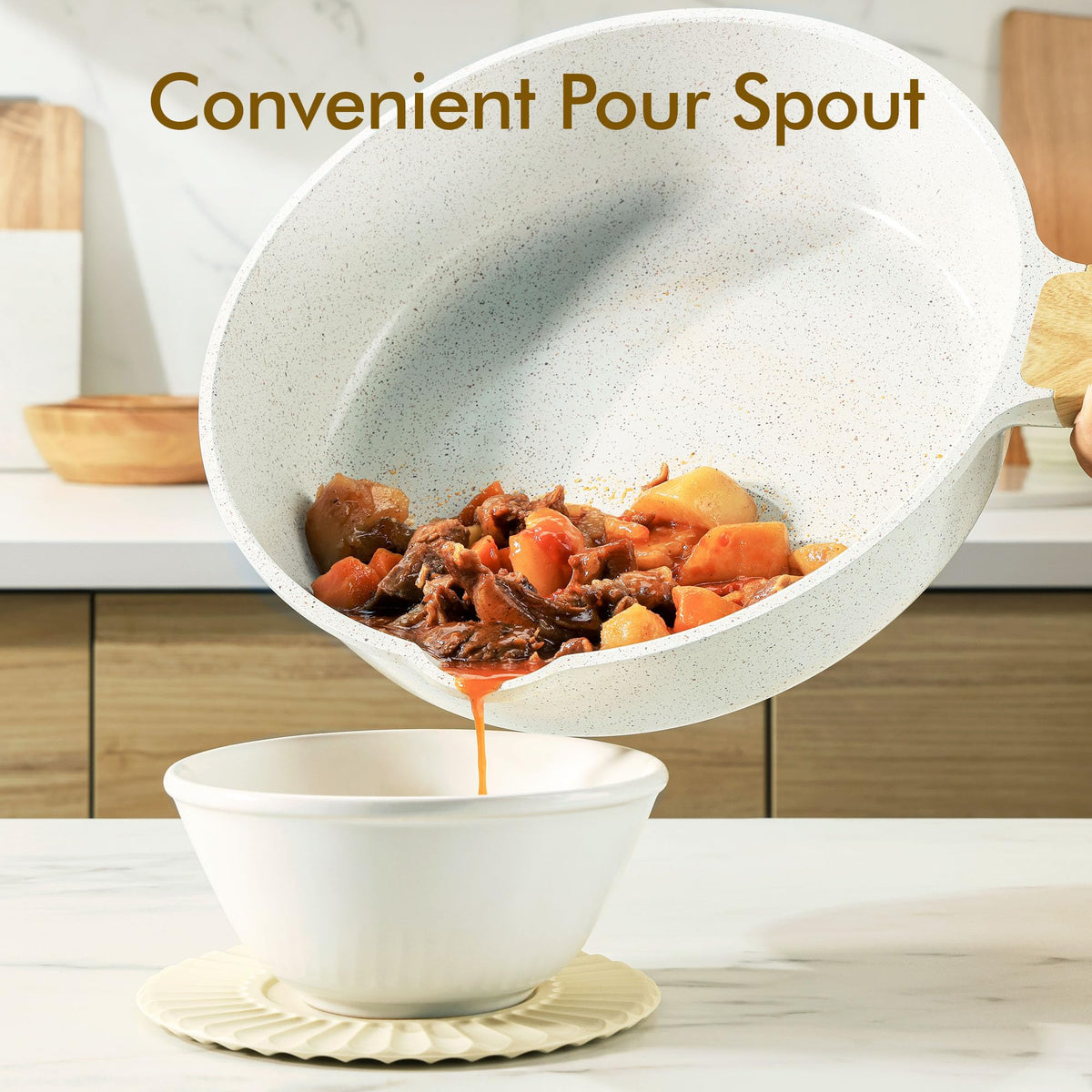 Sensarte oven-safe glass lid and handle extend cooking versatility.