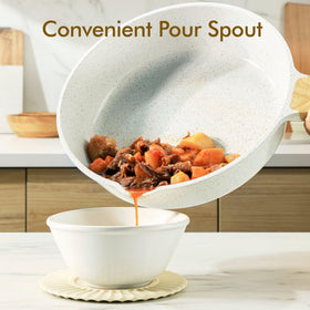 Sensarte oven-safe glass lid and handle extend cooking versatility.
