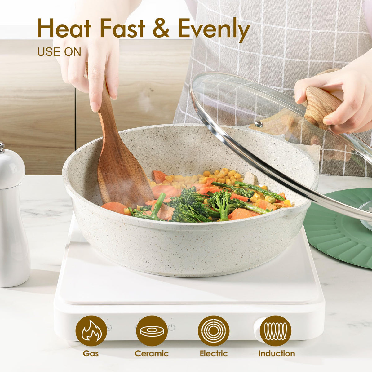 Sensarte pour-spout facilitates tidy pouring of oils or broths.