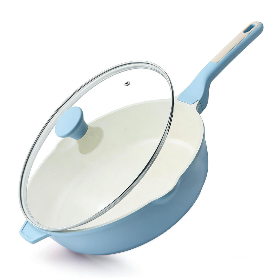 SENSARTE 12-inch nonstick ceramic skillet with lid — smooth food release.