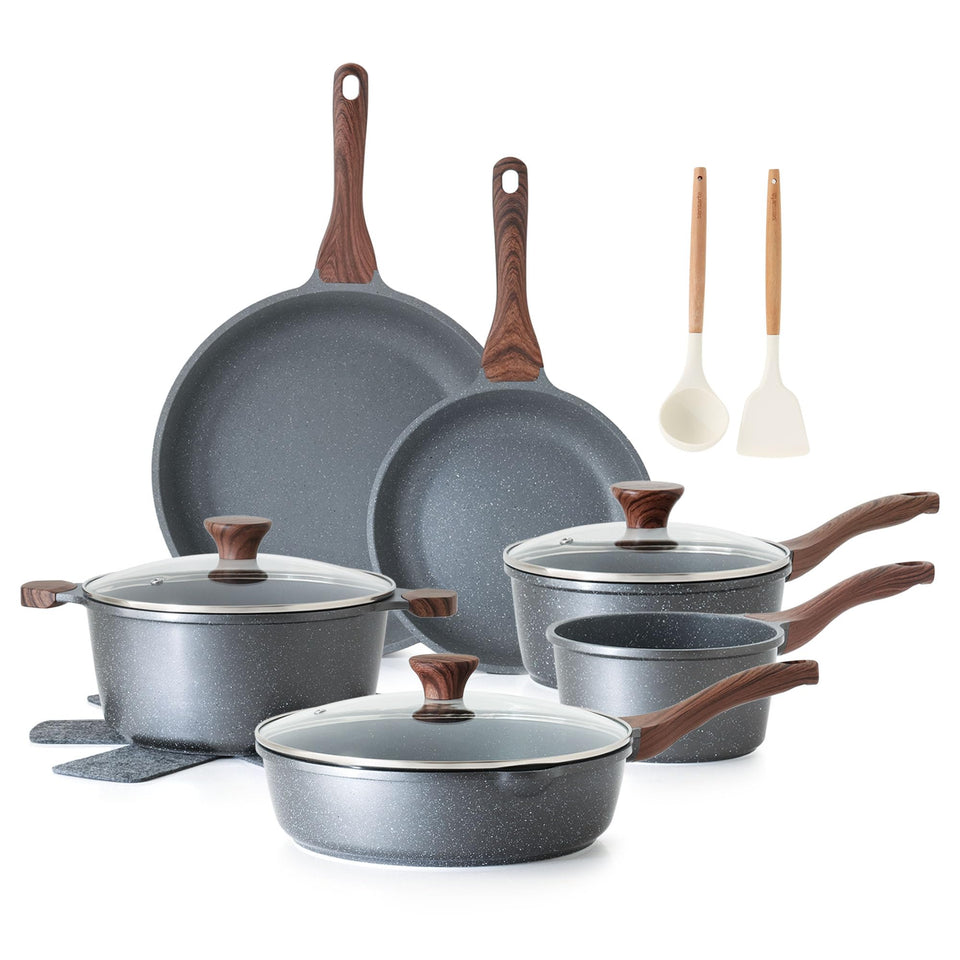 SENSARTE nonstick cookware set front view showing easy release for healthy cooking