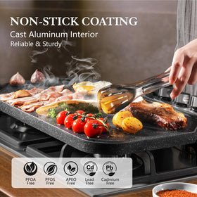 SENSARTE griddle ribbed side for searing with grill marks.