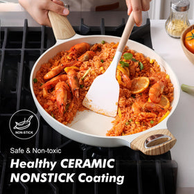 SENSARTE nonstick pan with ergonomic handle offers comfortable grip during sautéing.