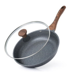SENSARTE nonstick pan with lid front view for smokeless cooking and browning