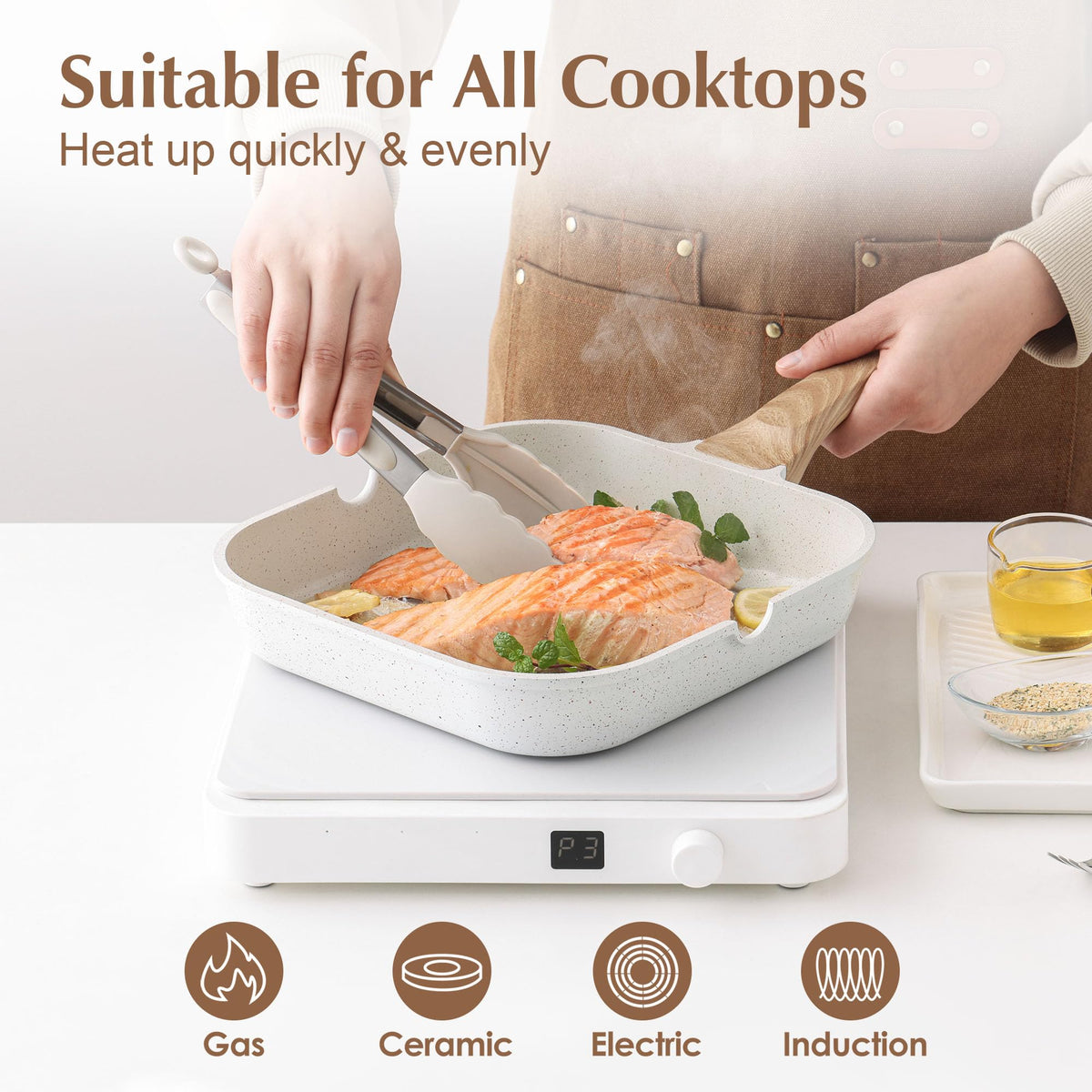 Sensarte raised ribs on pan surface creating distinct grill marks