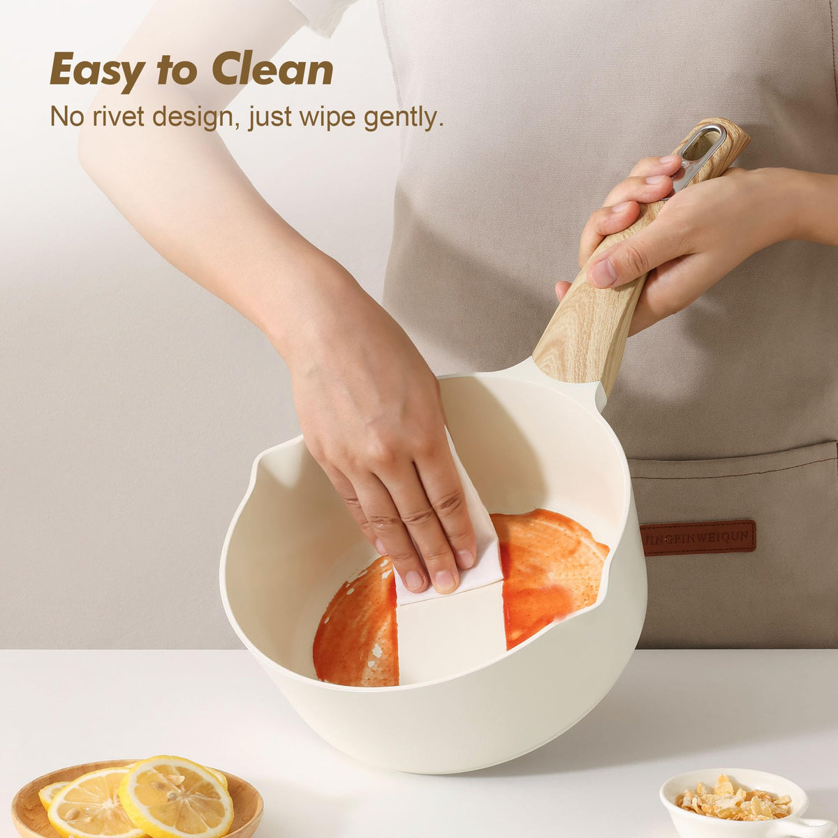SENSARTE rivet free interior simplifies cleaning after cooking.