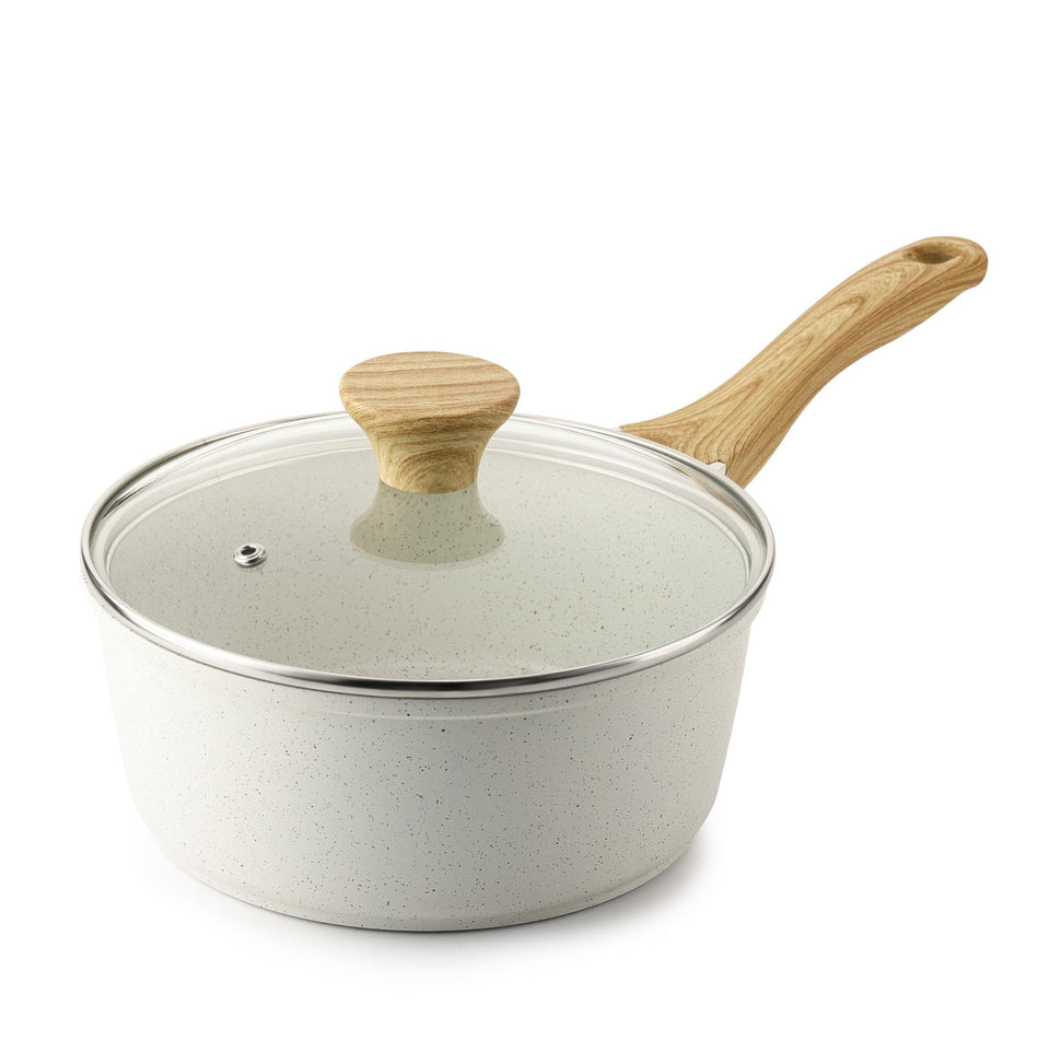 SENSARTE white ceramic nonstick saucepan with lid shows the 2.5-quart size for daily meals.