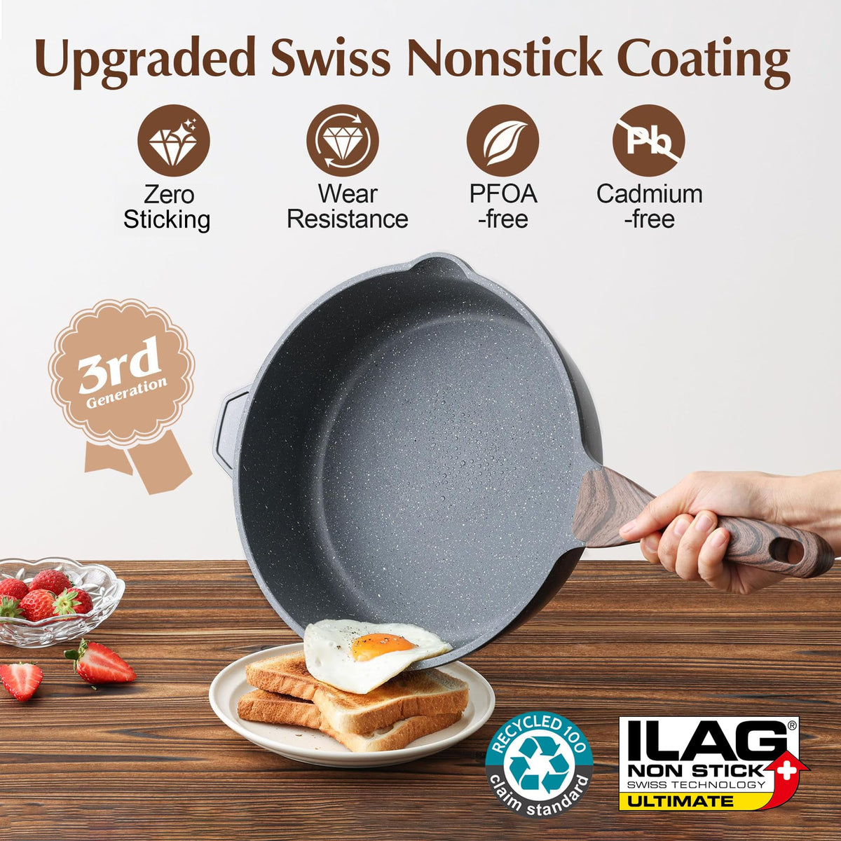 SENSARTE saute pan with lid 11-inch seals in flavors with a tight lid.