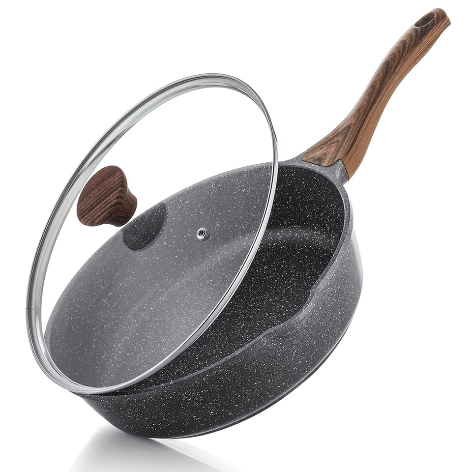 SENSARTE nonstick skillet 10-inch coating close-up for easy release and quick cleanup.