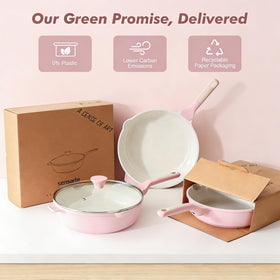 SENSARTE pink lid skillet designed for style and space-saving storage