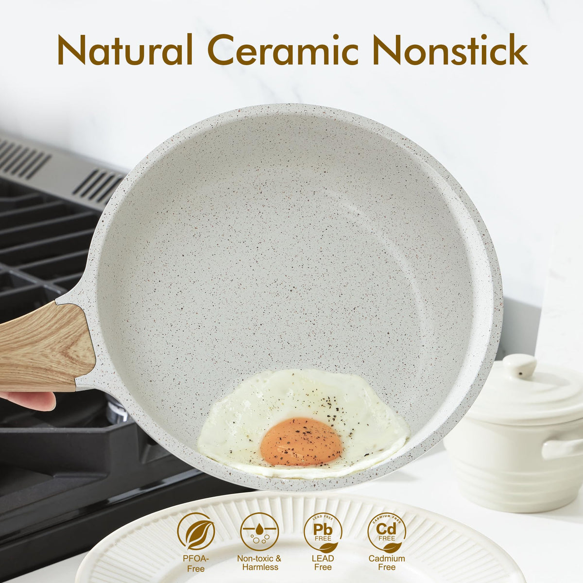 SENSARTE ceramic surface with eggs demonstrating effortless release